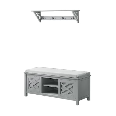 Alaterre Furniture Coventry Coat Hook with Storage Bench Hall Tree Set, Gray ANCT050940